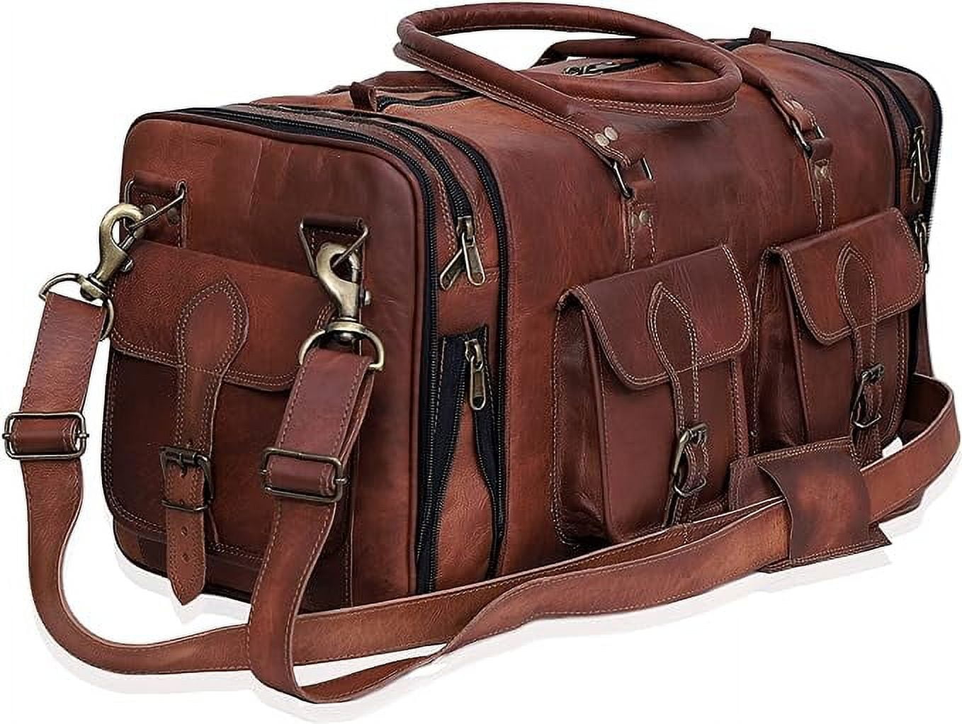 RUZIOON Handmade Vintage Travel Luggage 30 Inch Duffel Gym Sports Bag Weekender Travel Overnight Carry One Duffel Bag For Men (30 inch large)