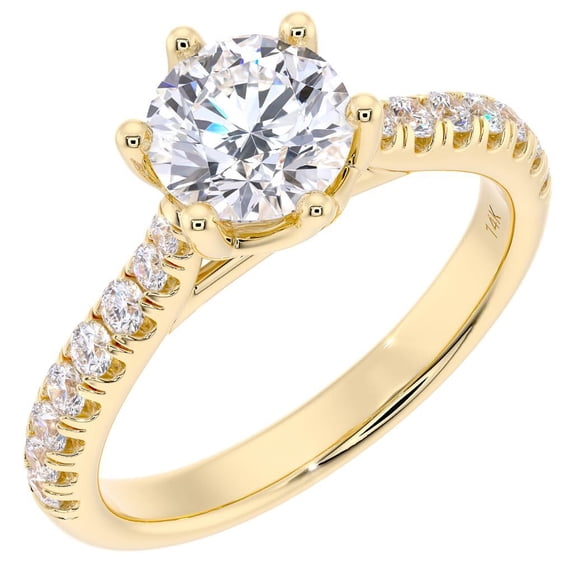 PEORA Lab Grown Diamond Engagement Ring in 14K Yellow Gold, 1.25 Carats total, Round Brilliant, F-G Color, VS Clarity, Size 9