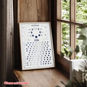 Kiloa 2026 Lunar Calendar Poster, 2026 Moon Calendar, Moon Phase, Zodiac Astrology Art Print, 8x12 UNFRAMED