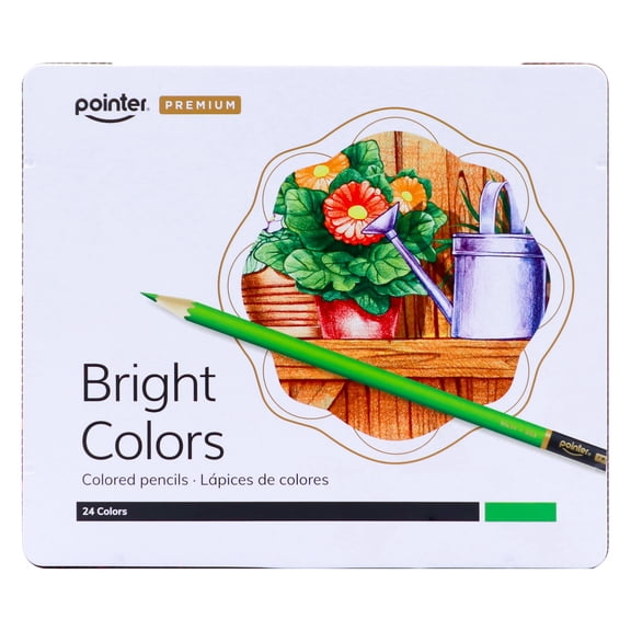 Pointer Premium Colored Pencils, 24 Count, Pre-Sharpened Bright Color Pencils with Storage Tin for Drawing, Coloring, Sketching, School & Art Projects
