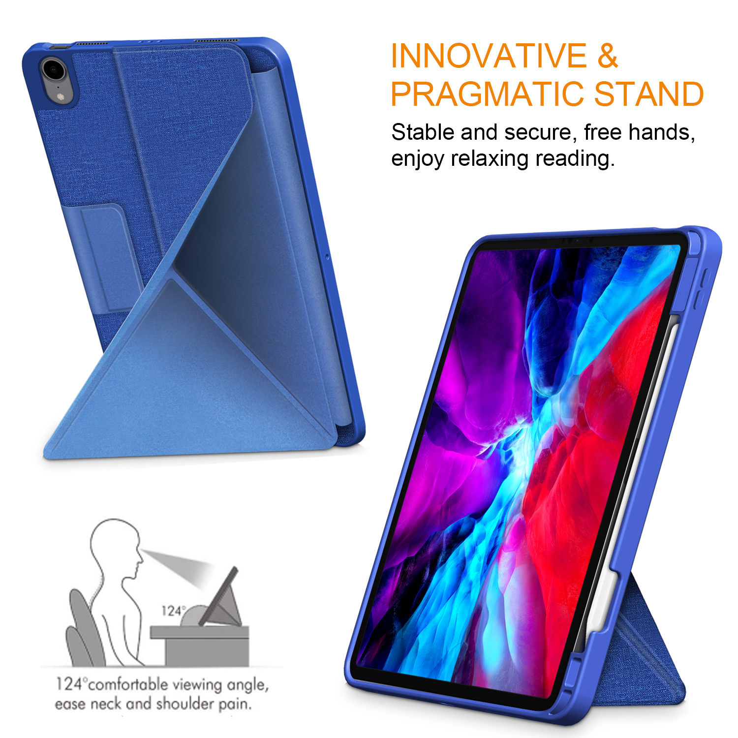 Allytech iPad Air 5 4 Case,[Supports Pencil 2nd Gen Charging] Slim Auto Sleep Wake Multi Angle Stand Smart Shell Shockproof Case Cover for Apple iPad Air 5th 4th Generation 10.9", BlackDarkblue