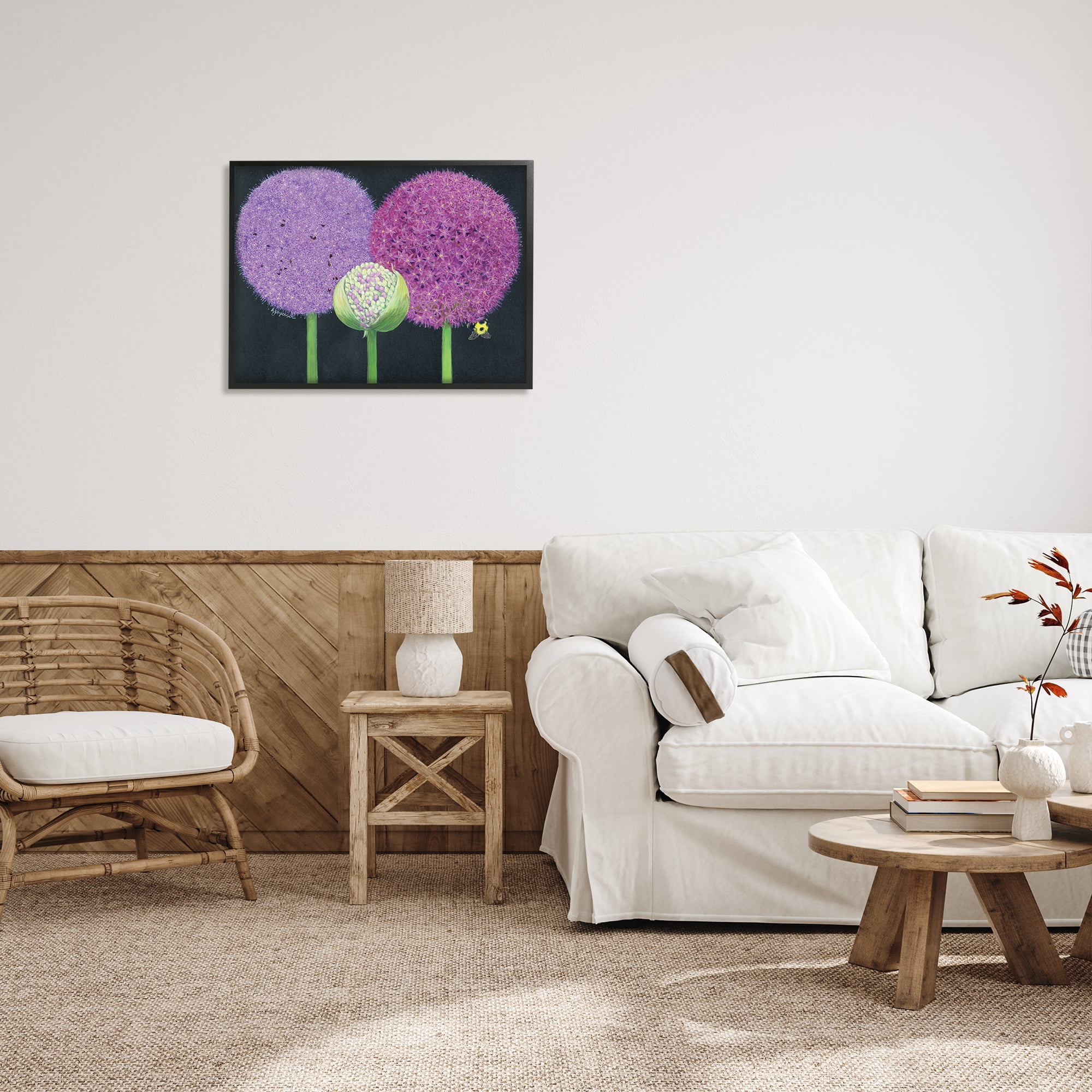 Stupell Industries Vintage Allium Plants Botanical & Floral Painting Black Framed Art Print Wall Art, 30 x 24