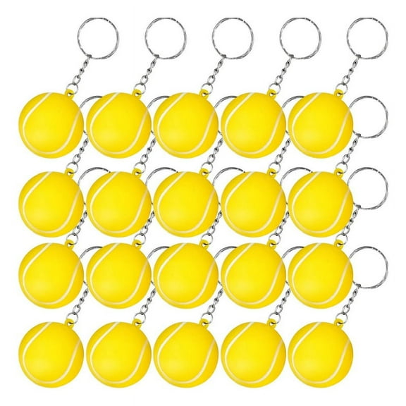 20 Pack Tennis Yellow Keychains for Favors, School Carnival Reward, Bag Gift Fillers,Sports Souvenir