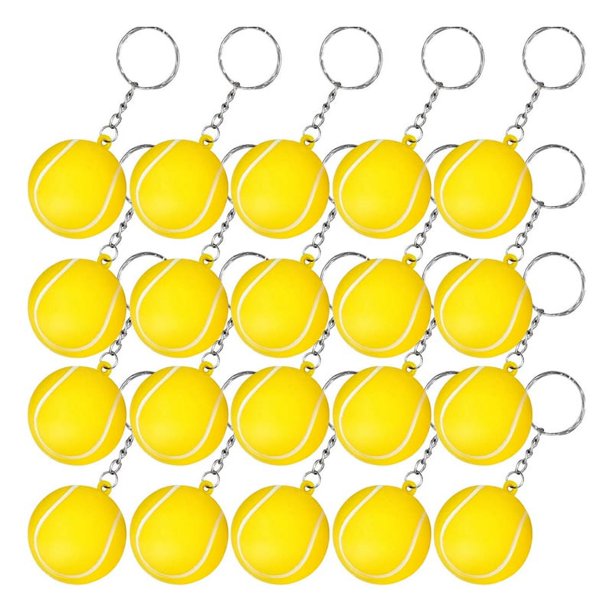 Paquete de 20 Llaveros Amarillos de Pelota de Tenis para Favores de Fiesta, Premio de Escolar, Bolsas de Regalo para Fiestas, Recuerdo Deportivo
