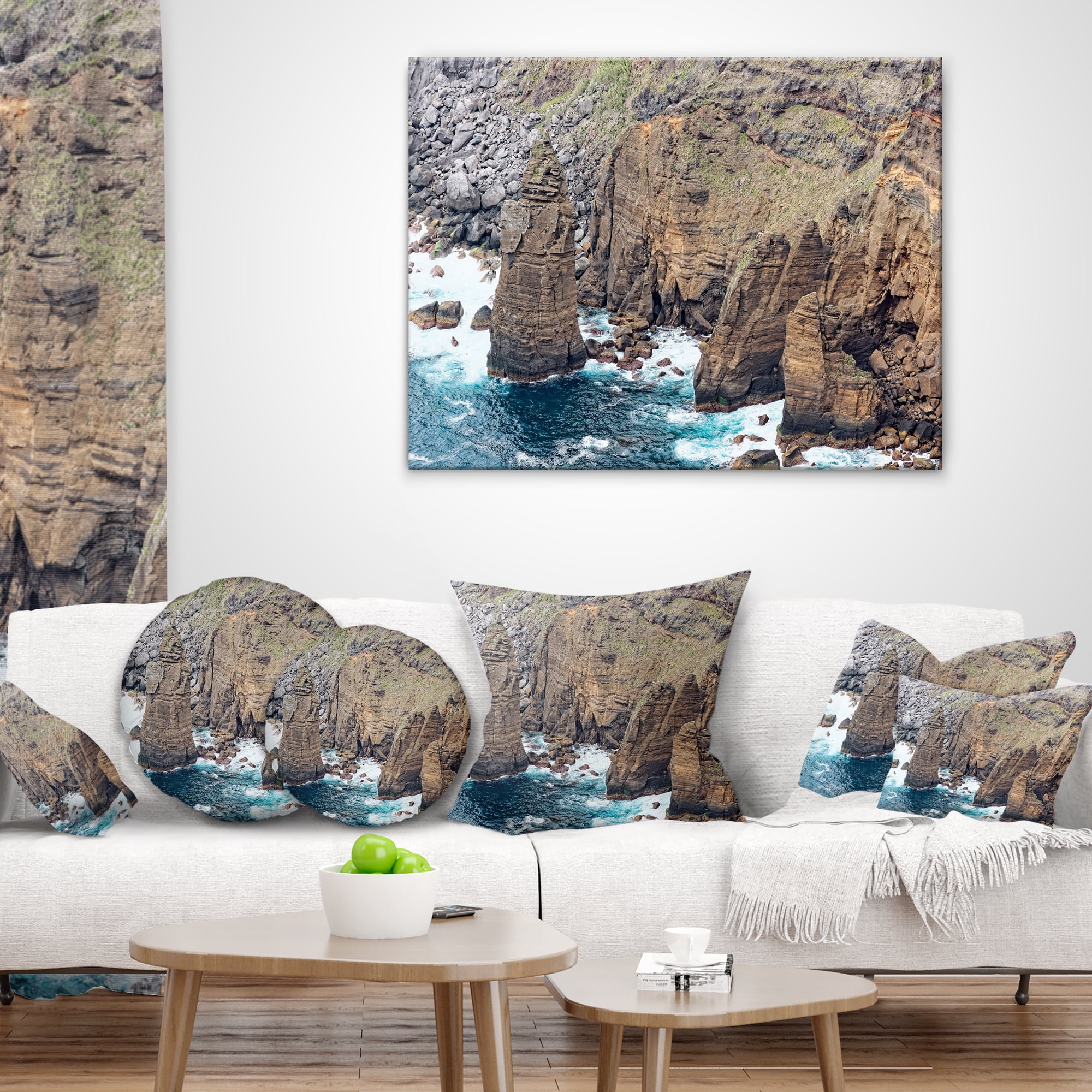 Designart Heave Rocks in Azores Beach - Seashore Throw Pillow - 12x20