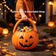 thumbnail image 6 of Aoznliie Halloween Candy Bucket, Light Up Plastic Pumpkin Trick or Treat Bucket with Shoulder Strap & Plush Handle, Foldable Reusable Candy Bowl, 6 in, 6 of 8