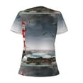 thumbnail image 4 of Naloa 3d Lighthouse in the Surf Print T-Shirts Short Sleeve V Neck Tees for Women Fashion Tops Trendy Lightweight Soft Casual Summer Outfits Clothes, 4 of 5