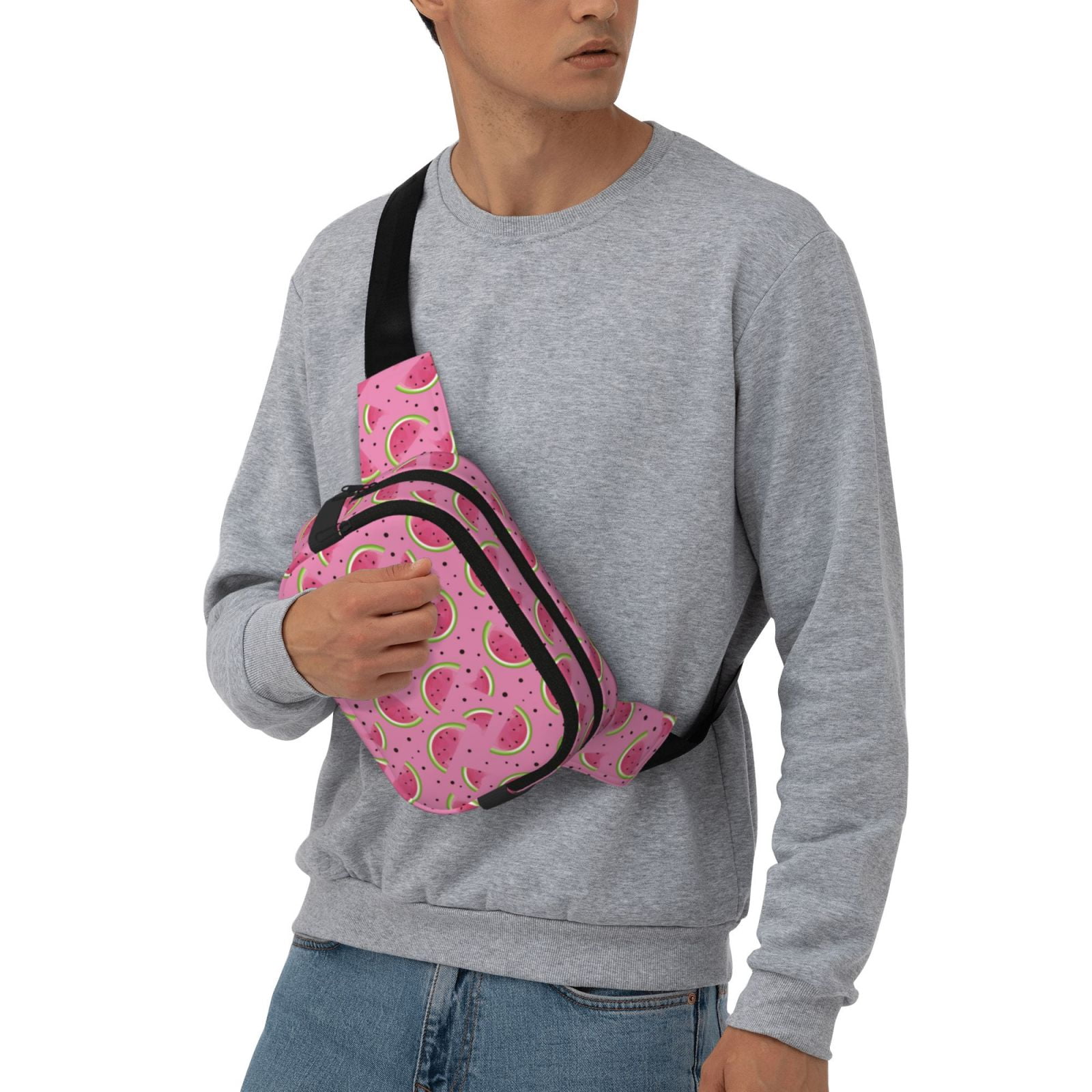 Picia Watermelon Print Square Double-Layer Waist Bag Mini Adjustable Waist Belt Bag Exercise Running Travel Hiking