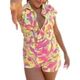 thumbnail image 4 of Women Printed Button-up Romper, Short Sleeve Lapel Neck Short Jumpsuit for Summer, 4 of 10