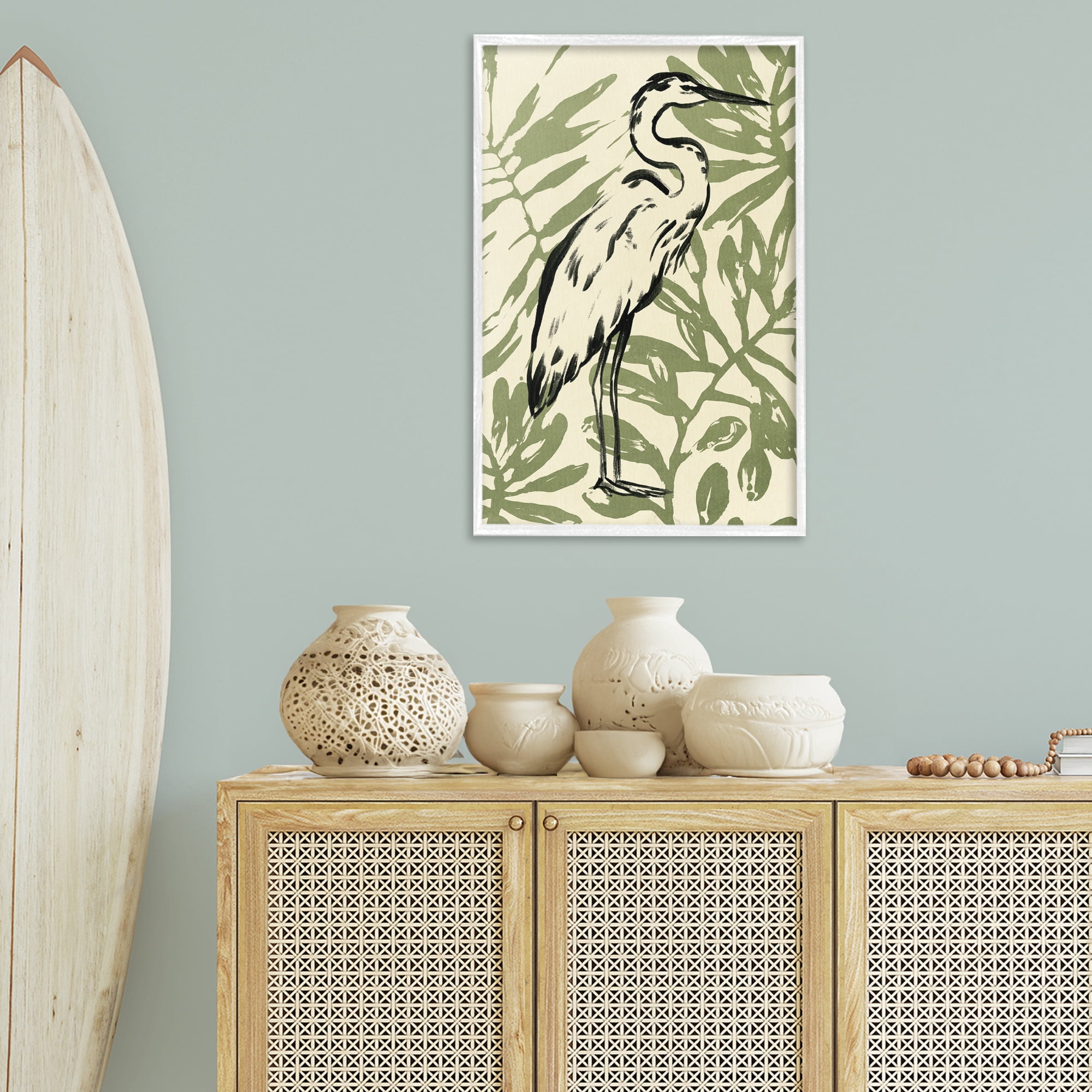 Stupell Industries Tropical Leaves & Bird Animals & Insects Painting White Framed Art Print Wall Art, 20 x 30