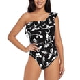 thumbnail image 2 of Yiaed Black White Leaves Print Women One Piece Swimsuits Tummy Control One Shoulder Bathing Suits Pattern Ruffle Swimwear-Medium, 2 of 8