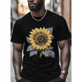 thumbnail image 4 of Watercolor Sunflower Men's T Shirts Yellow Floral T-Shirt for Men Crew Neck Tees Cotton Tops, Black, S, 4 of 7
