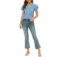 thumbnail image 2 of INSPIRE CHIC Women's Floral Tops V Neck Tiered Short Sleeve Button Down Blouse L Blue, 2 of 5