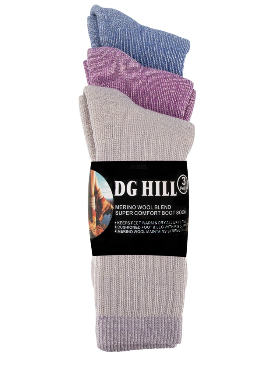 DG Hill 3 Pairs Warm Mid-Calf Thermal 80% Merino Wool Socks for Women 
