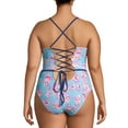 thumbnail image 3 of XOXO Women’s Plus Size Plunge Neck One-Piece Swimsuit, 3 of 6
