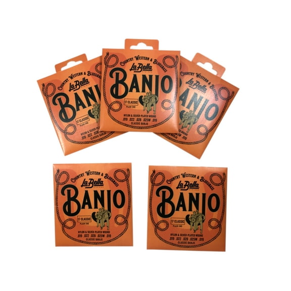 La Bella Banjo Strings - 5 Pack - 17 Classic Nylon & Silver Plated Wound