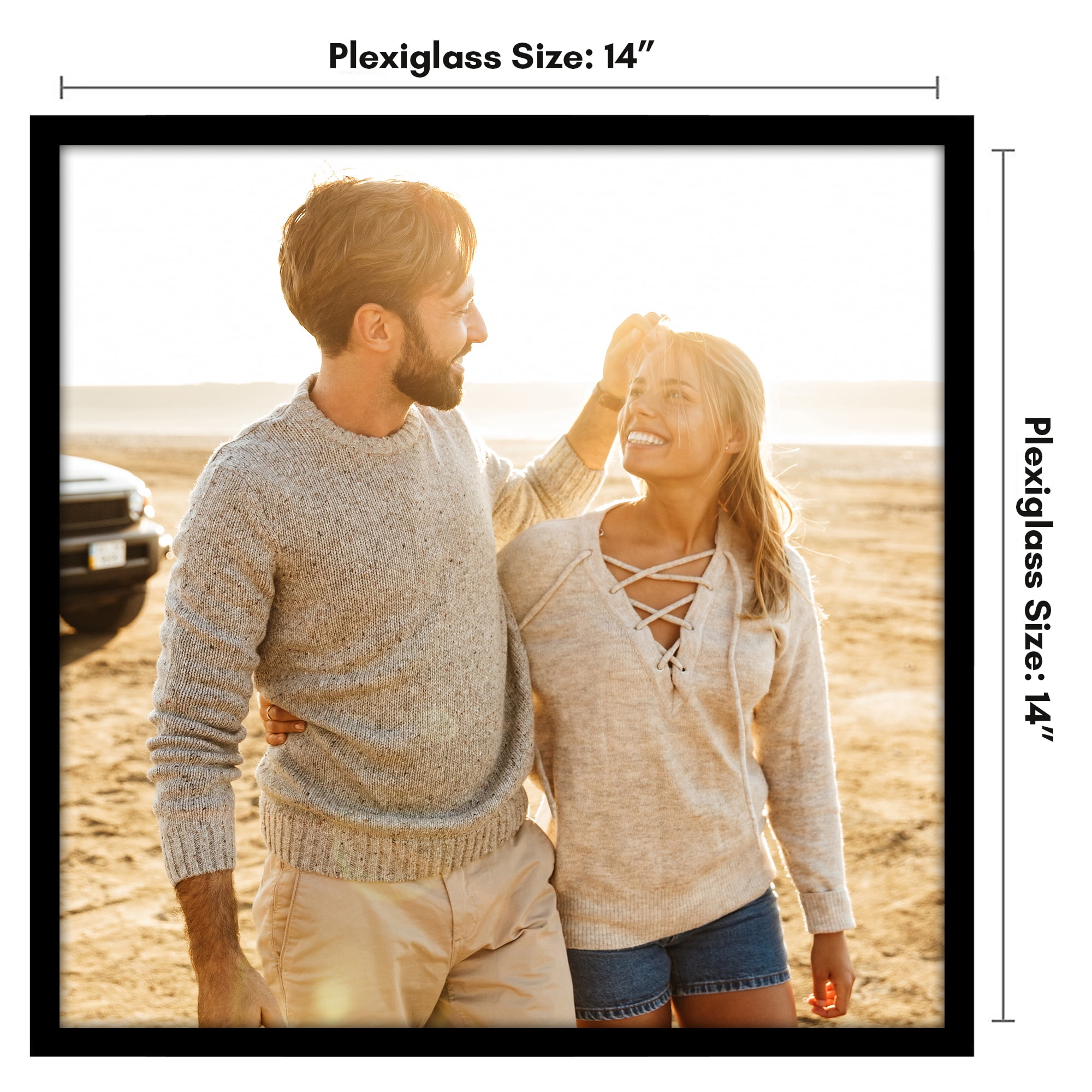 Americanflat 14x14 Picture Frame with Polished Plexiglass Streamline Collection Thin Border Square - Black