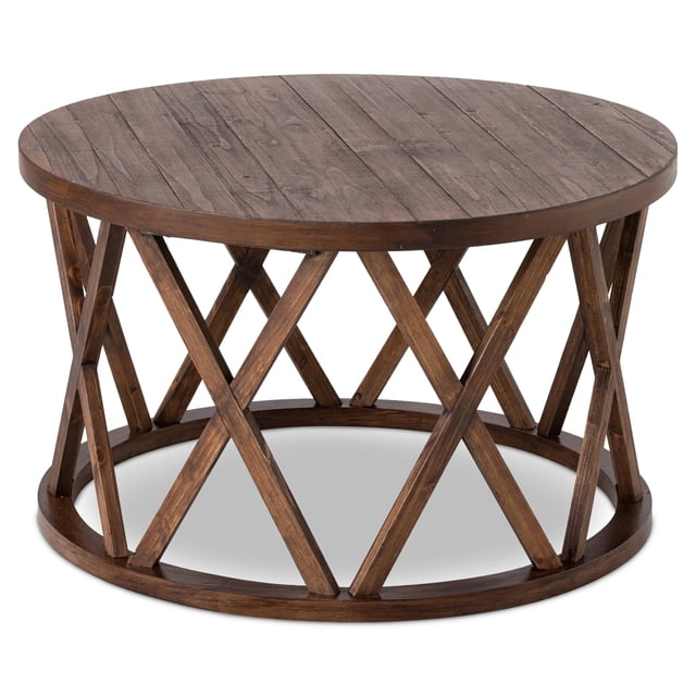 COZAYH Table Basse Ronde Rustique avec Base à Motif en X pour Salon, Brun