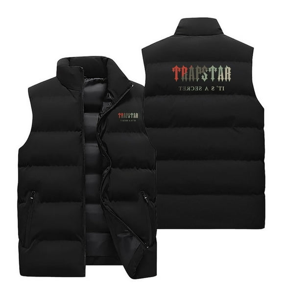 Manteau d'Hiver pour Homme Gilet Matelassé Chaud Veste Trapstar Imprimée Femmes et Hommes Identiques Veste Sans Manches en Coton Épaissi Manteau Tendance Court Doudoune en Coton Pardessus (Noir, 3TG)