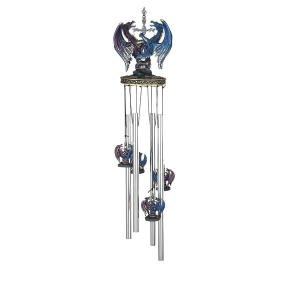 FC Design 23" Long Round Top Dragon Purple and Blue with Sword Wind Chime Statue Sculpture Ornament Decoration Home/Room/Garden Decor and Unique Gift Ideas for Housewarming, Holidays and Birthdays