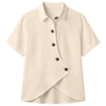 thumbnail image 4 of DHFJKG Women Asymmetrical Button Up Shirts Casual Solid Color Loose Fit Short Sleeve Irregular Hem Shirts Summer Comfy Tops, 4 of 4