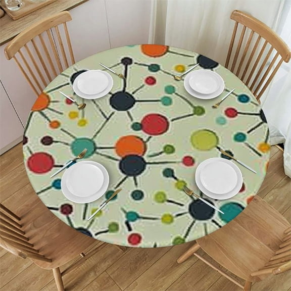 BANET  Mid Century Tablecloth, Modern Atomic Retro Colors Abstract Geometric Table Cloth for Indoor Outdoor Party Picnic Dining Room Kitchen Table Cover Home Decoration, Round 31"-35