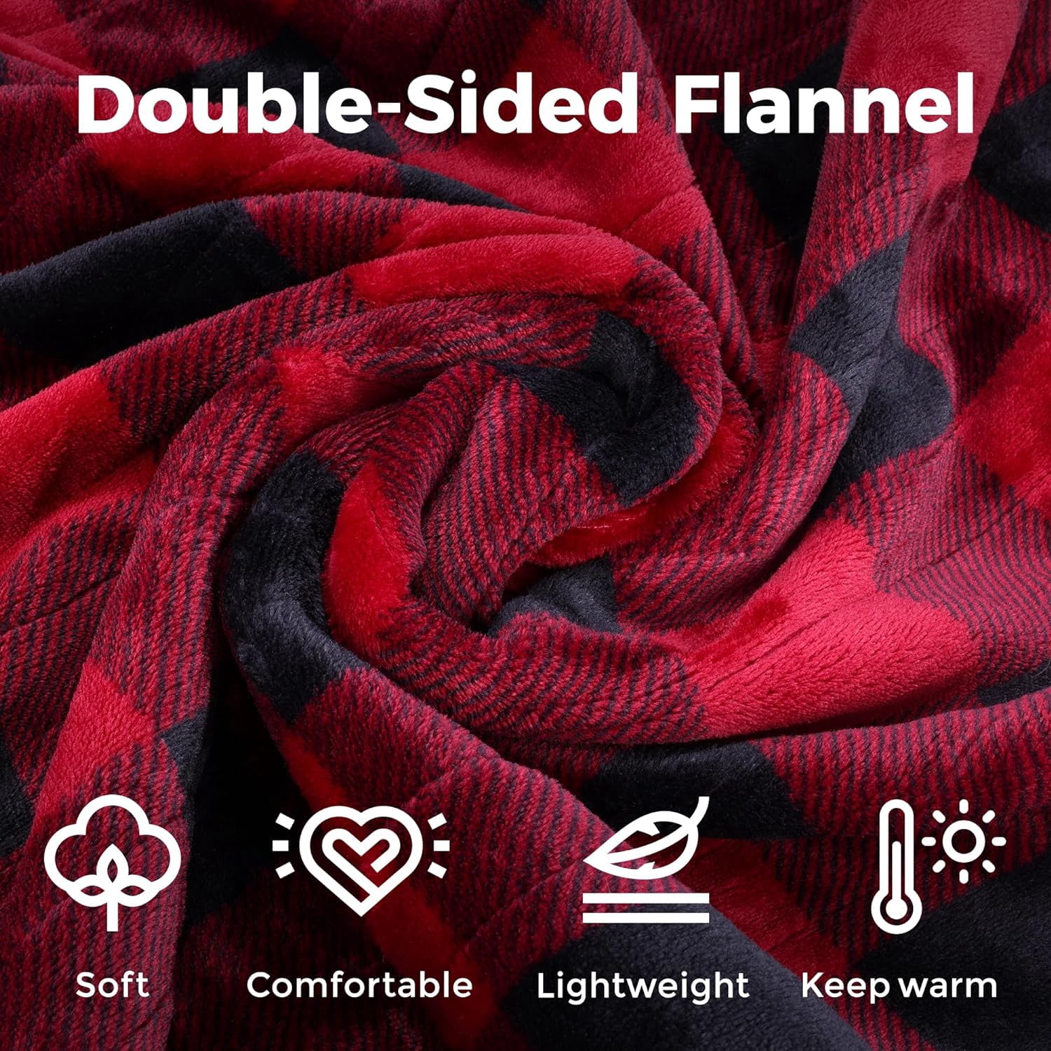 CozyHom Heated Throw 50" x 60", Electric Blanket Double-Layer Flannel with 4 Heating Settings, 4 Hours Auto Off, 5 Years Warranty, ETL Certified, Machine Washable, Black & Red