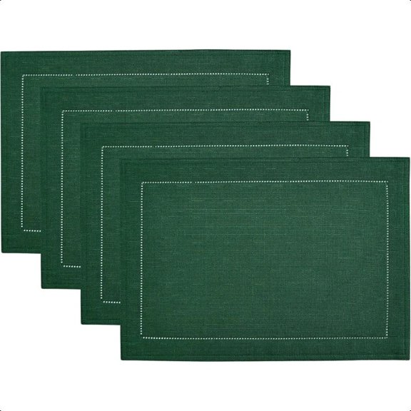 Set of 4, Christmas Fashions Border Design Cloth Wrinkle Resin Fabric Placemat, 13 "x19", Forest