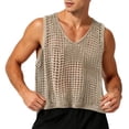 thumbnail image 5 of Mens See Through Hollow Out Sleeveless Shirt Crochet Mesh Fishnet Tank Top for Men V Neck Fishnet Fitted Muscle Shirt Clubwear Khaki, 5 of 5