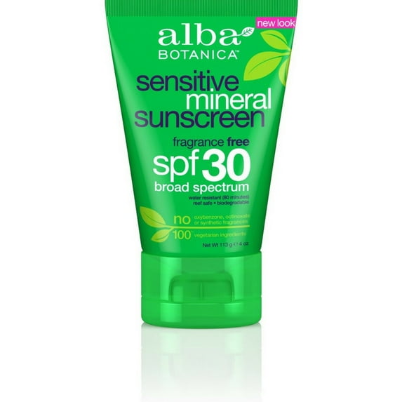 Alba Botanica Sensitive Mineral Sunscreen, Fragrance Free Lotion SPF 30 4 oz