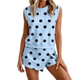 thumbnail image 2 of Womens 2 Piece Skirt Set Summer 2026 Polka Dot Print Crew Neck Sleeveless Tank Tops Asymmetrical Wrap Skort Outfits,Blue,M, 2 of 7