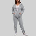 thumbnail image 2 of felwors Women's Zip-Up Hoodie Tracksuit Set Fleece Sweatshirt & Jogger Pants for Casual, Active, and Loungewear Light Gray, M, 2 of 4