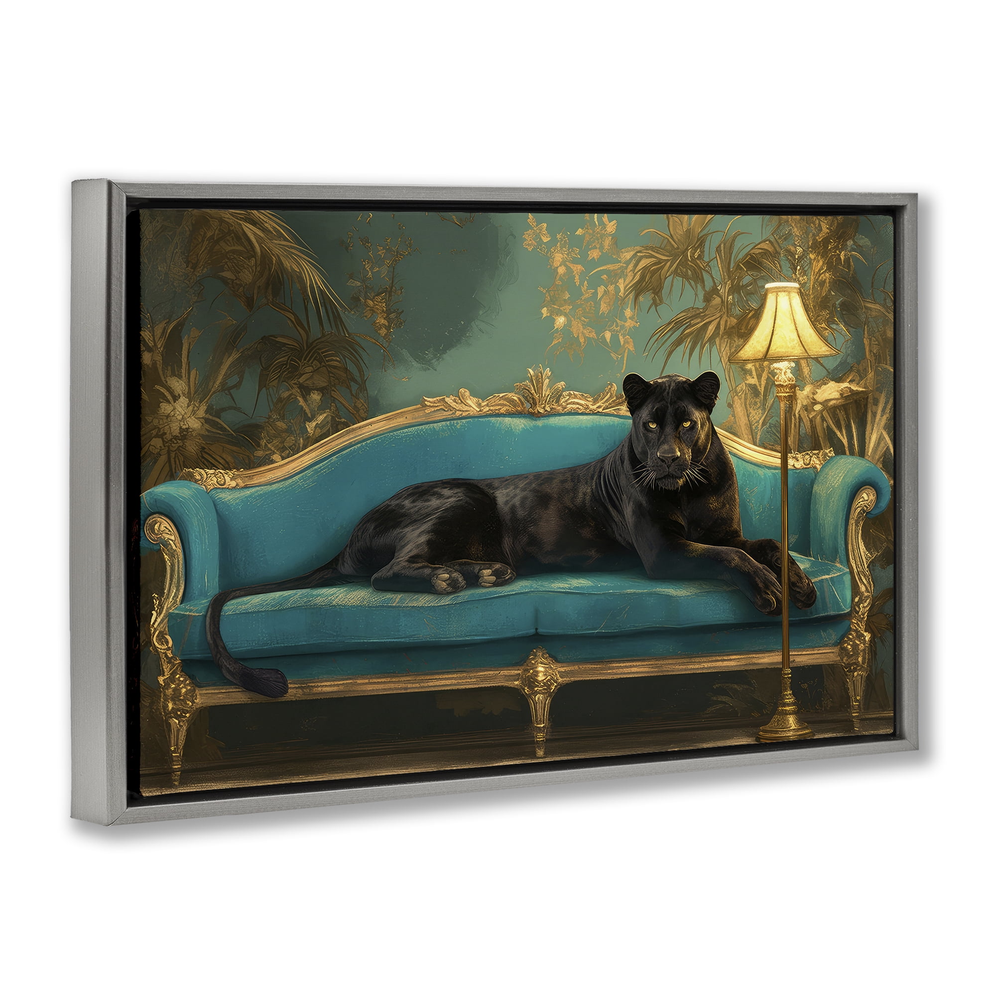 Stupell Industries Exotic Lounging Panther Gray Framed Floater Canvas Wall Art, design by Tina LeCour