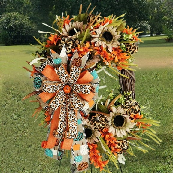 Orchip Fall Pumpkin & Leopard Wreath, 18", Burlap