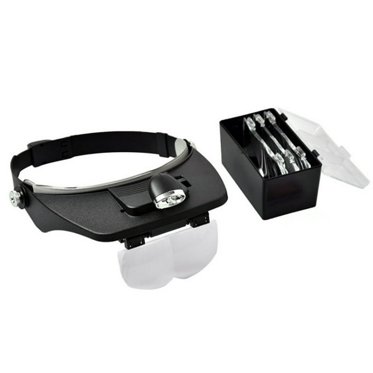 Headband Magnifier Head Magnifying Glasses Hands-Free Optical Professional Head-worn LED Lighted Magnifier with 4 Detachable Lenses 1.2x 1.8x 2.5x