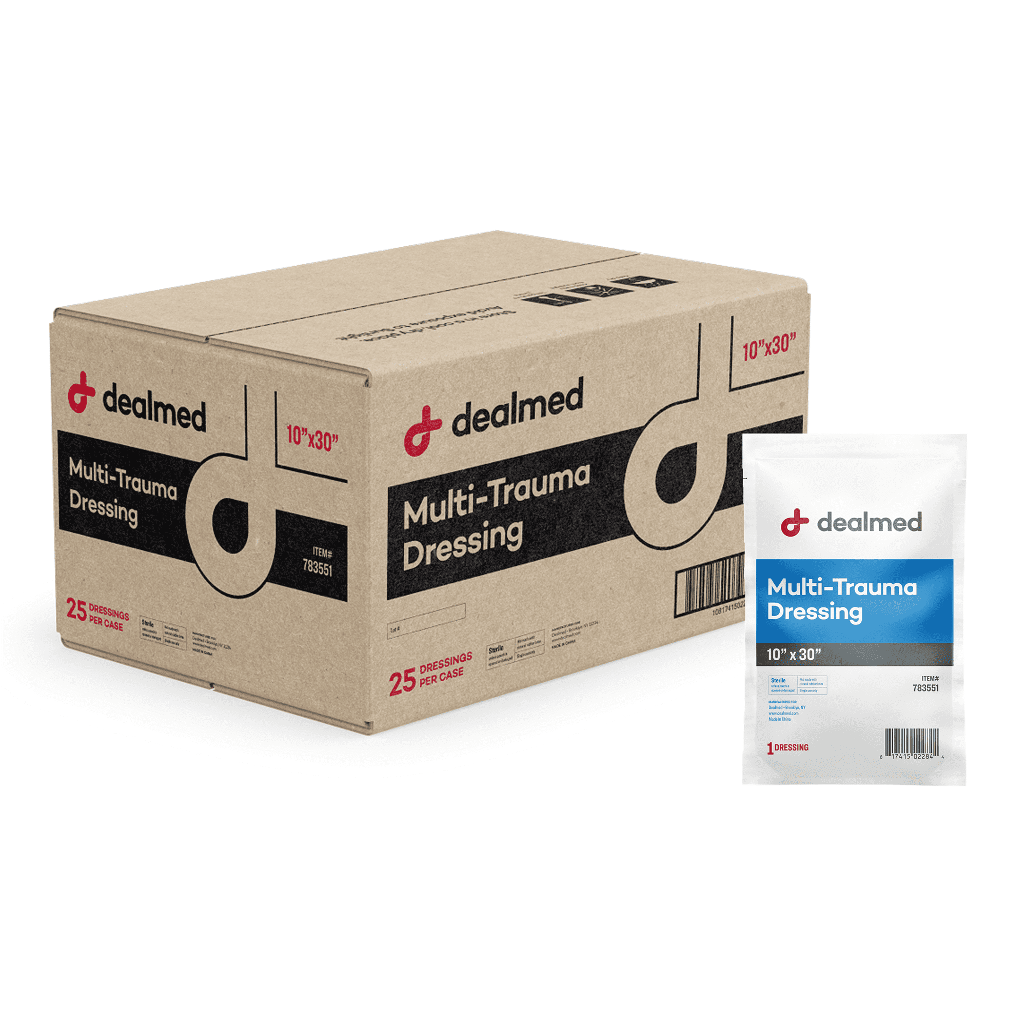 Dealmed 12" x 30" Multi-Trauma Dressing – Sterile Emergency Oversized Pad, Superior Absorbency, Protection and Padding, Wound Care Product for First Aid Kit (Case of 25)