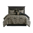 thumbnail image 3 of King Size 8-Piece Jacquard Comforter Set - Black Damask Bedding Set with Euro Shams, Decorative Pillows & Bed Skirt, 104"W X 92"L, 3 of 15