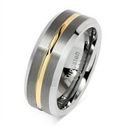 Tungsten Rings for Men Two Tone Silver Wedding Bands Gold Grooved Matte Finish Size 6-16 (Tungsten, 6)