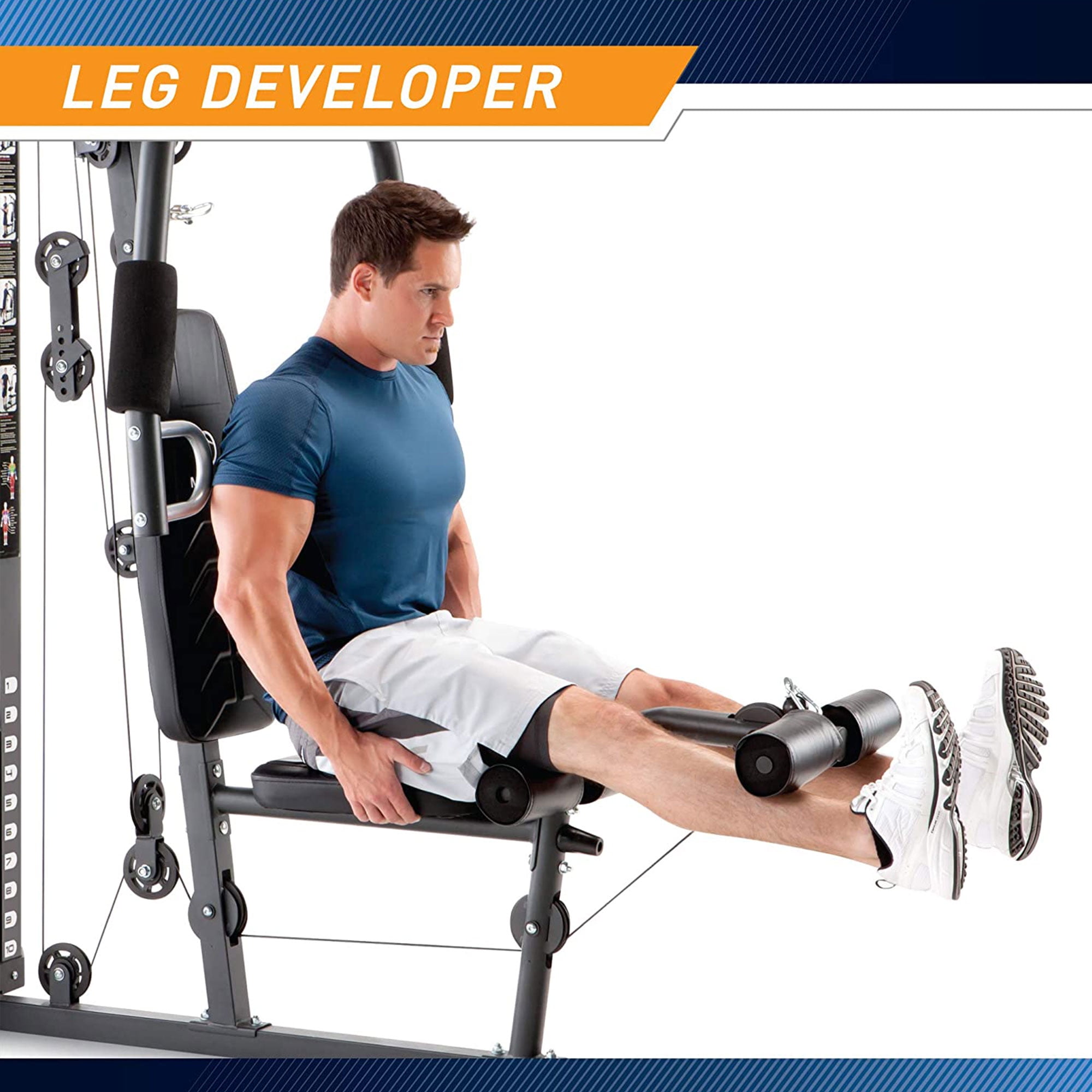 Marcy Home Gym Workout Station w/ Weights, Full Body Training System, White