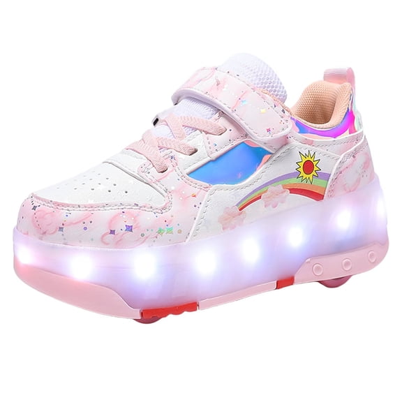 Yiomxhi Kids Roller Shoes, Boy Girl Sneakers with LED Light Wheels, Become Sport Sneaker for Christmas Birthday Children Gift, Adjustable Roller Skates Suitable for School and Outdoor