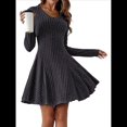 thumbnail image 2 of Vestido de Suéter de Larga, Vestido de Otoño, Cuello Redondo, Cintura Alta, Vestido Ajustado, Vestido Casual para Mujer Gris Oscuro S, 2 of 7