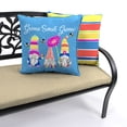 thumbnail image 4 of Jordan Manufacturing 16" x 16" Gnome Sweet Gnome Blue Novelty and Multicolor Stripe Reversible Square Outdoor Throw Pillow with Welt, 4 of 10