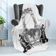 thumbnail image 4 of Victorian Soft Flannel Fleece Throw Blanket, Victorian Frame with a Gladiator Warrior Roman Headpiece Design, Cozy Plush for Indoor and Outdoor Use, 50" x 60", Black and White, by Ambesonne, 4 of 5