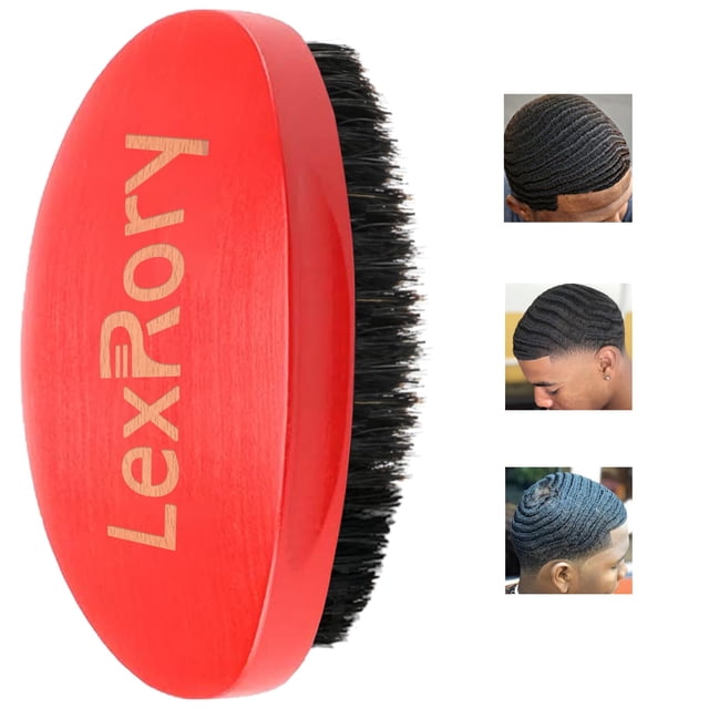 Cepillo de onda curva 360 - Cepillo de palma de dureza media con madera de haya y cerdas de jabalí para peinado y cuidado de la barba de hombres (rojo)