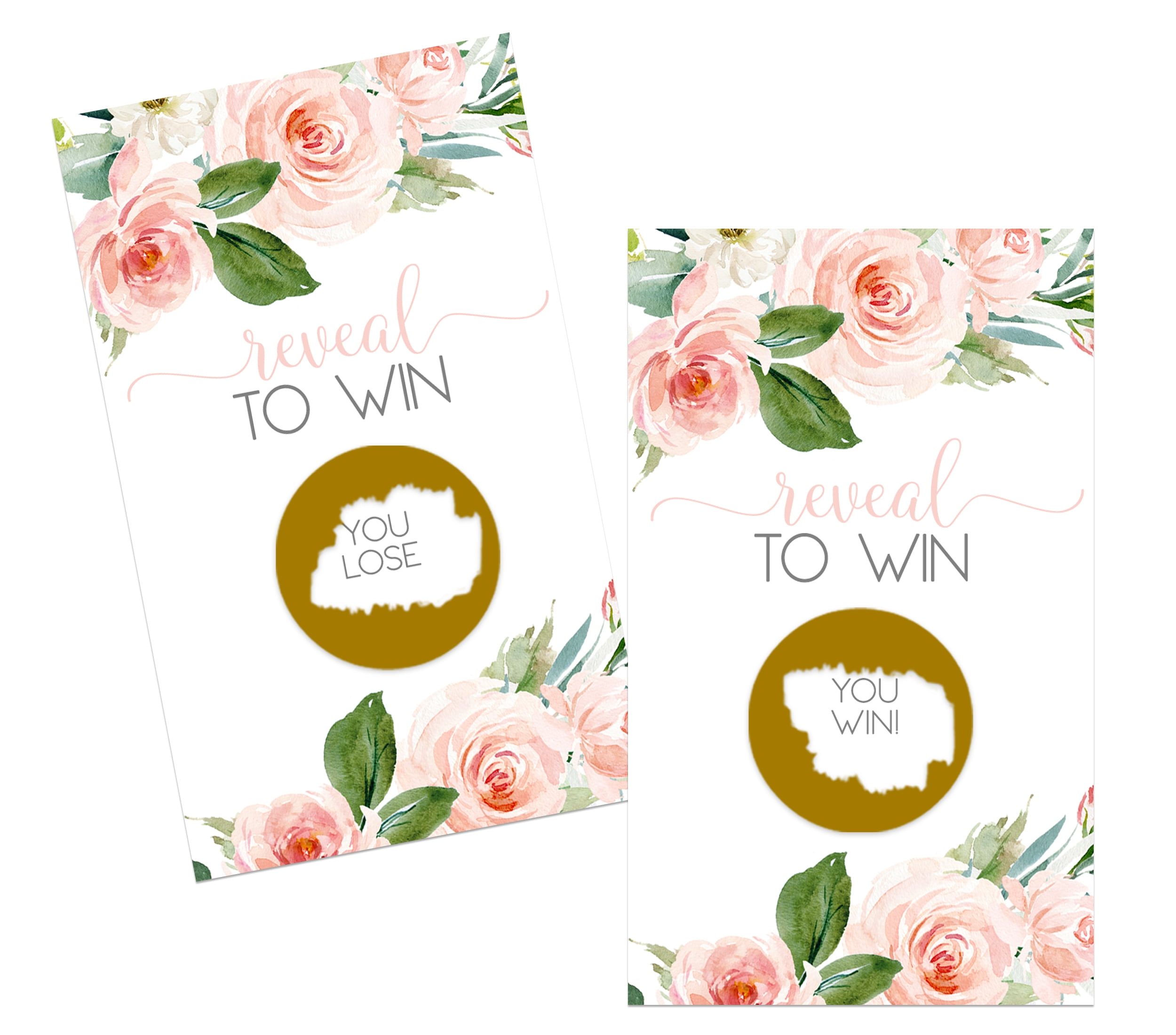 Graceful Floral Scratch Off Cards 30 Pack Bridal Shower Games Baby Shower Raffle Ticket Prize Drawings - Wedding Favors - Elegant Greenery Blush and Gold - Paper Clever Party