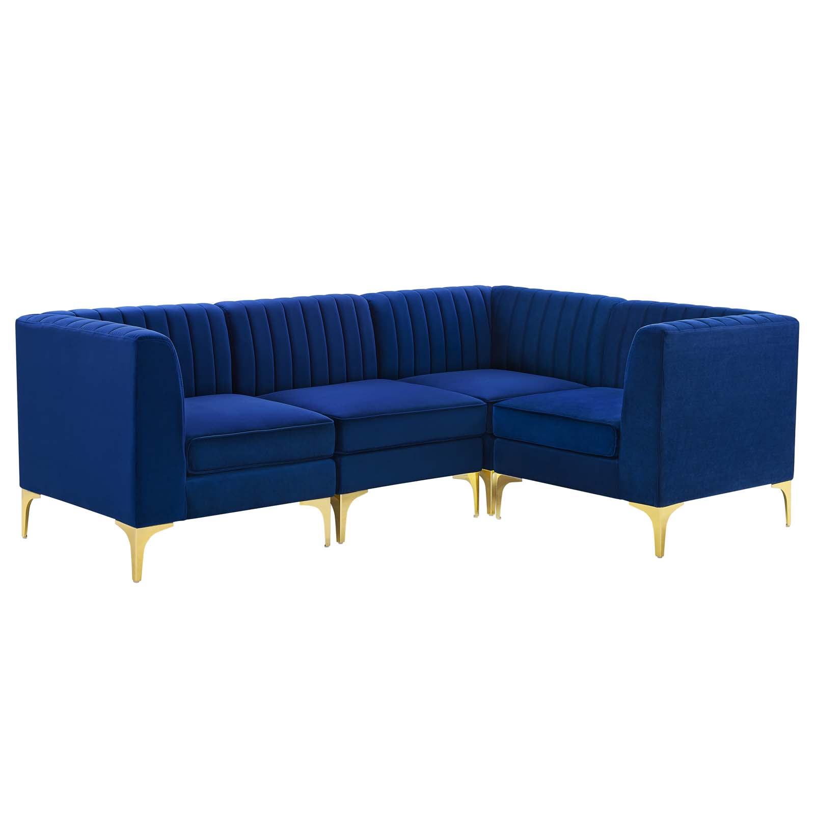 Modway Triumph 4-Piece Channel Performance Velvet Tufted Sectional Sofa in Navy - image 2 of 9