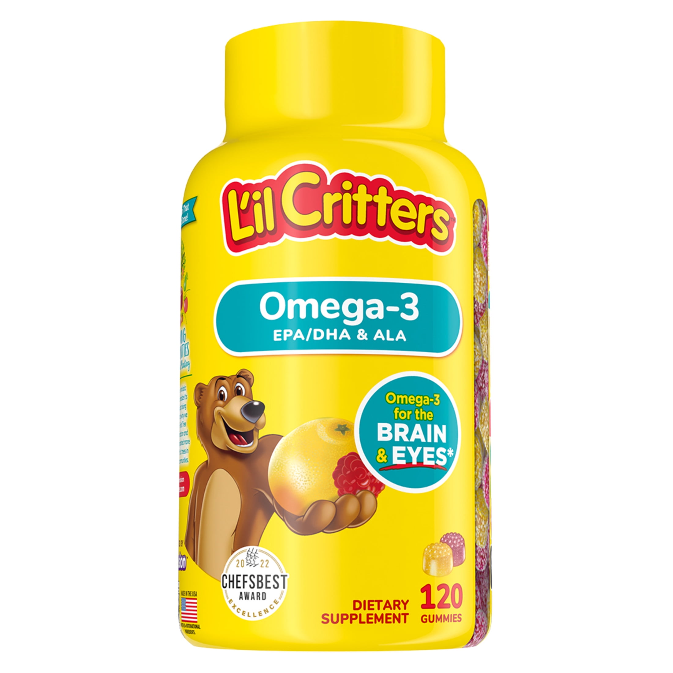 (2 pack) L'il Critters Kids Omega-3 Gummy Vitamins with 3 fatty acids, DHA, EPA & ALA, Citrus Flavors, 120 ct