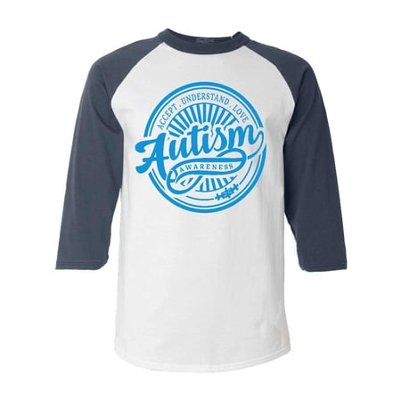 Shop4Ever Men s Autism Awareness Accept Understand Love Circle Raglan Baseball Shirt Medium White/Navy