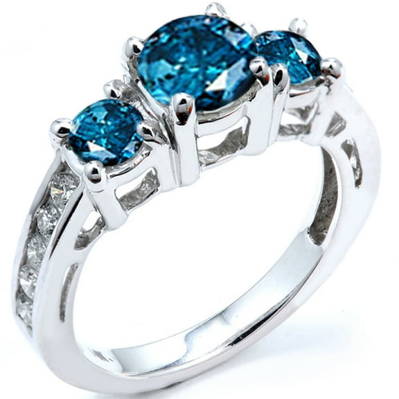 Dazzlingrock Collection 1.85 Carat (ctw) 18K Round Blue & White Diamond Ladies Bridal Engagement Ring, White Gold, Size 9