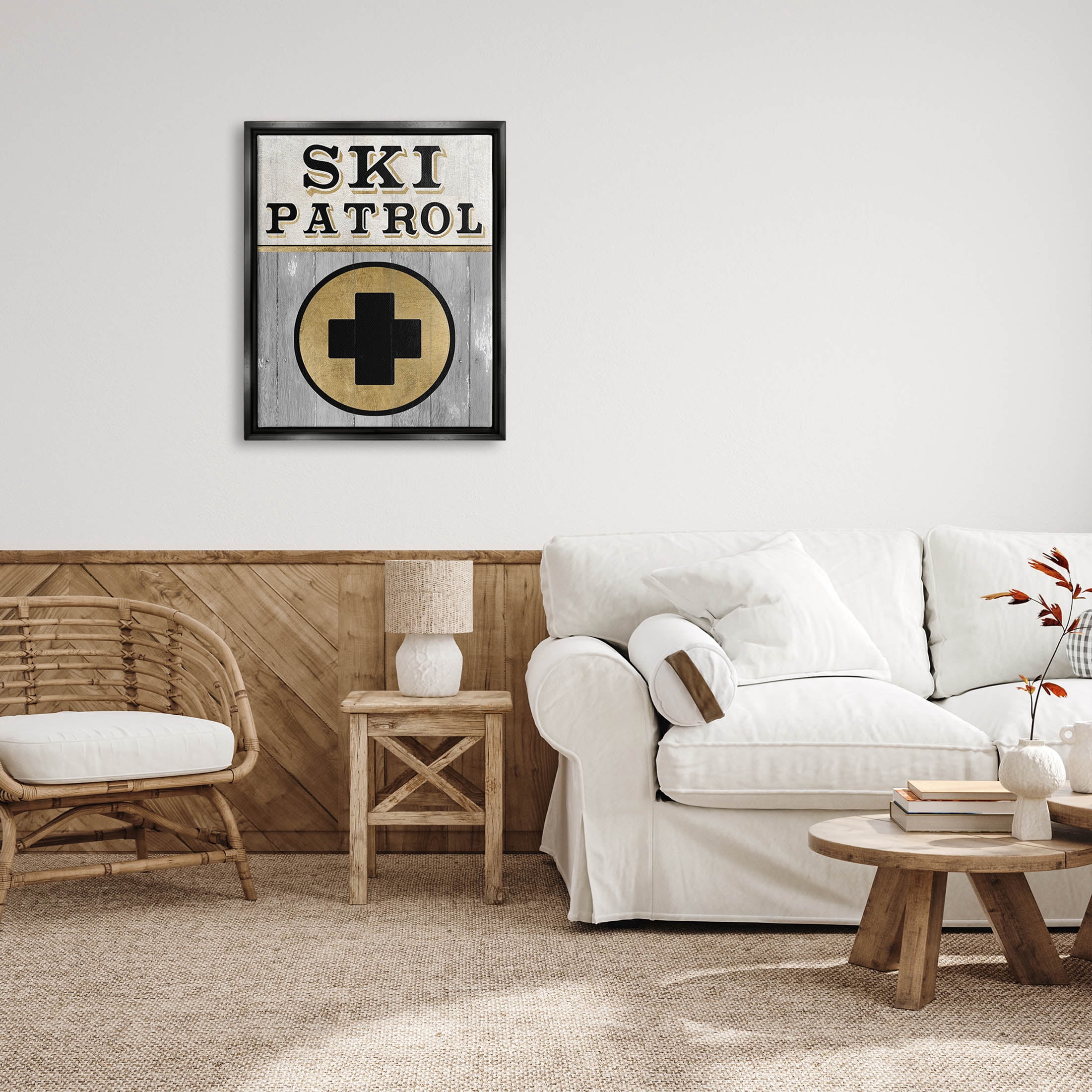 Stupell Industries Ski Patrol Medical Skiing Graphic Art Jet Black Floating Framed Canvas Print Wall Art, Design by Livi Finn